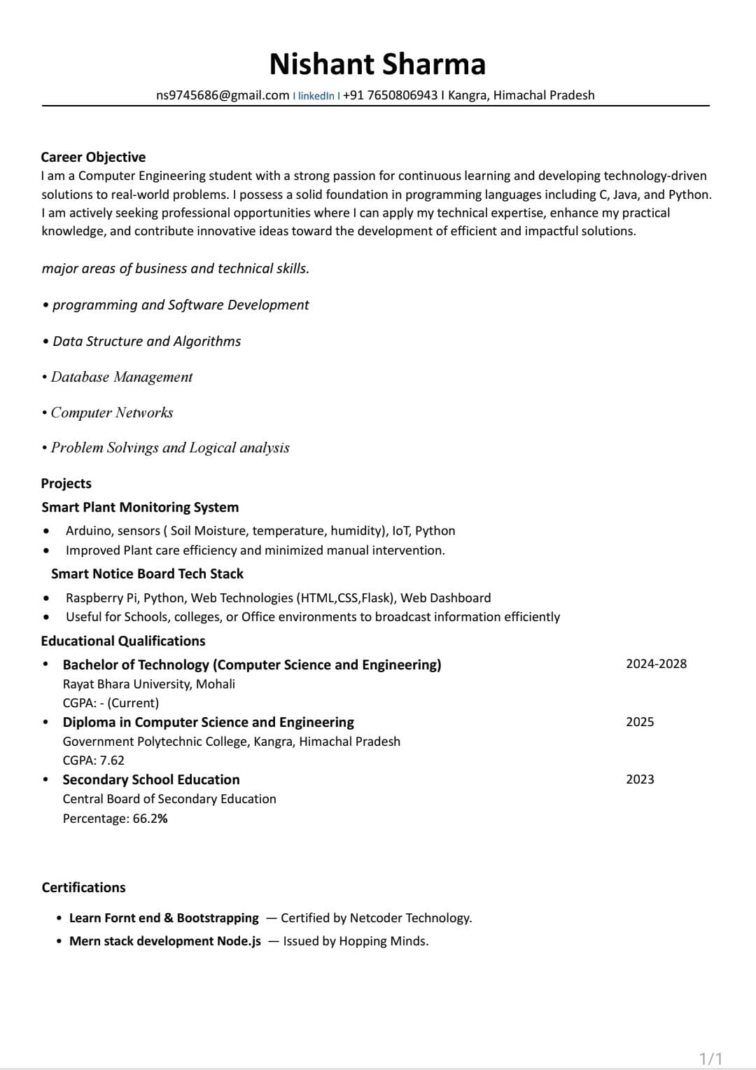Nishant Sharma CV